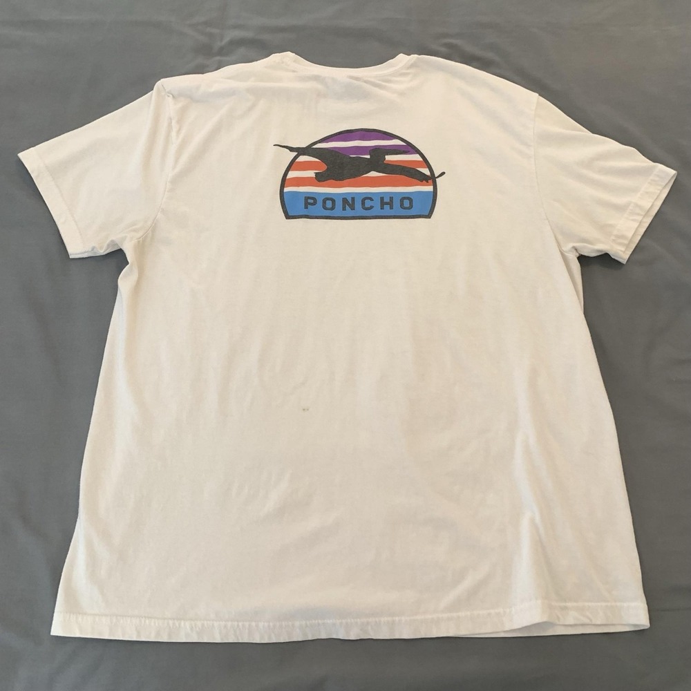 Poncho Gildan Shirt Mens XL White Crewneck Logo Back Graphic Tee T-Shirt - Picture 7 of 8